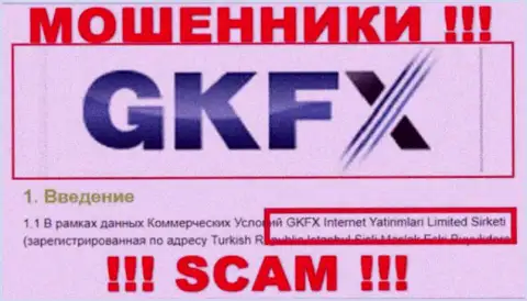 Юридическое лицо интернет-мошенников GKFX ECN - это GKFX Internet Yatirimlari Limited Sirketi