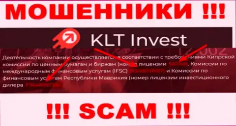 Хоть KLTInvest Com и указывают на сайте номер лицензии, знайте - они в любом случае МОШЕННИКИ !!!
