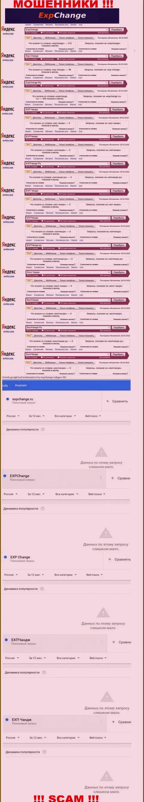 Число запросов посетителями глобальной сети материала об мошенниках ExpChange Ru