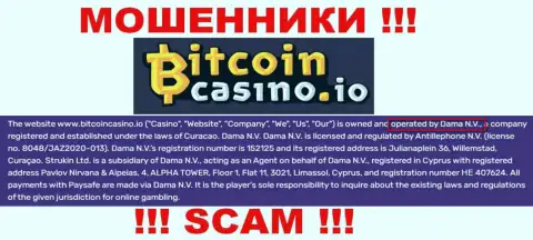 Компания BitcoinCasino находится под управлением компании Dama N.V.