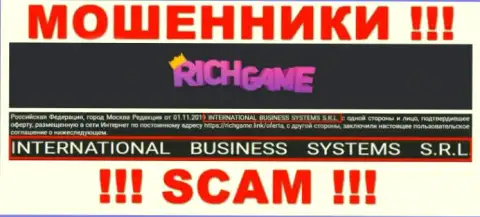 Организация, управляющая разводняком Rich Game - это NTERNATIONAL BUSINESS SYSTEMS S.R.L.