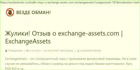 Чем грозит совместное сотрудничество с конторой Exchange Assets ??? Обзорная статья о интернет мошеннике