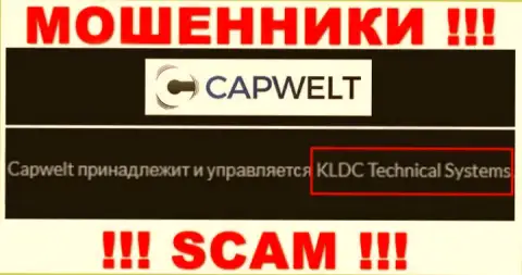 Юридическое лицо конторы CapWelt - это KLDC Technical Systems, информация взята с официального сайта