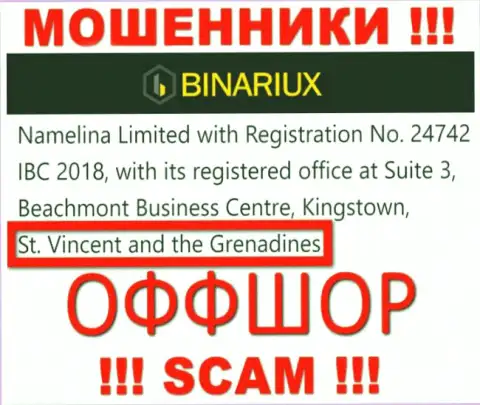 Бинариукс - это МОШЕННИКИ, которые юридически зарегистрированы на территории - Saint Vincent and the Grenadines