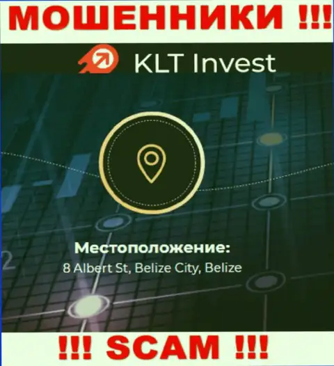 Невозможно забрать деньги у компании KLT Invest - они осели в офшорной зоне по адресу: 8 Albert St, Belize City, Belize