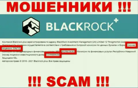 Блэк Рок Плюс прячут свою мошенническую суть, представляя на своем web-портале лицензию на осуществление деятельности