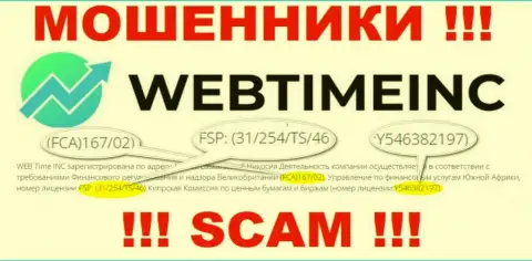 Именно эта лицензия на осуществление деятельности предоставлена на сайте обманщиков WebTimeInc Com