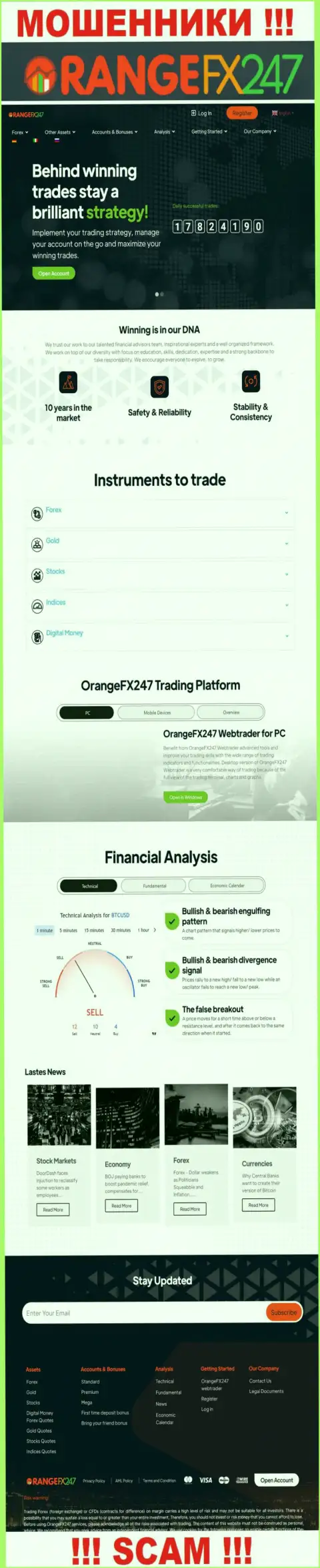 Главная страница официального сайта мошенников OrangeFX247
