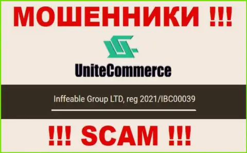 Inffeable Group LTD интернет шулеров Unite Commerce зарегистрировано под этим регистрационным номером - 2021/IBC00039
