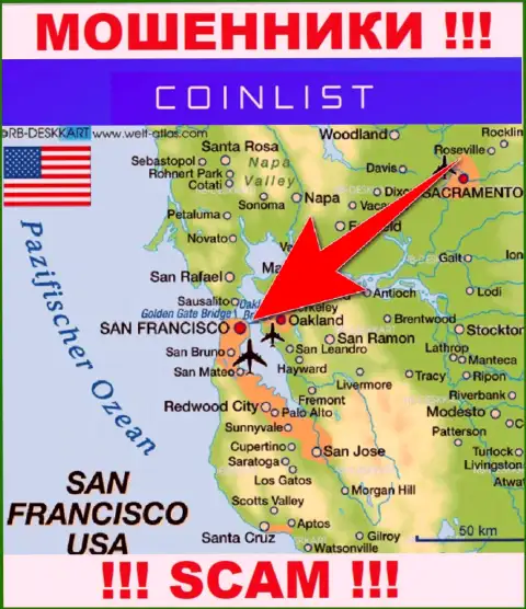 Юридическое место регистрации КоинЛист на территории - San Francisco, USA