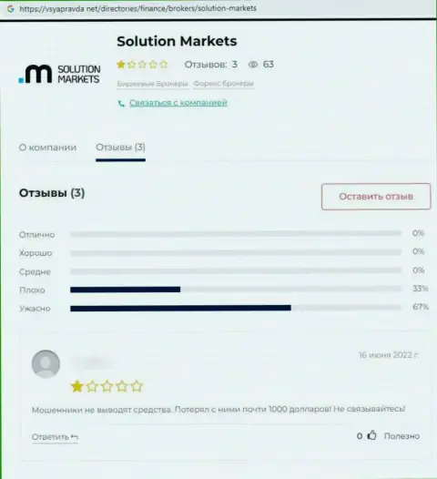Solution-Markets Org - это неправомерно действующая организация, обдирает доверчивых клиентов до последней копеечки (отзыв из первых рук)