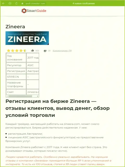 Обзор условий торговли брокера Zineera, описанный в информационном материале на веб-портале смартгайдс24 ком