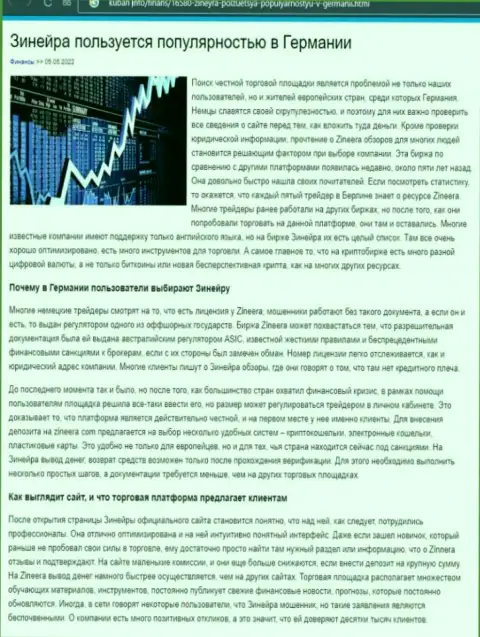 Из-за чего биржевая торговая площадка Zineera известна в пределах ФРГ, можно найти ответ в статье на веб-сайте Kuban Info