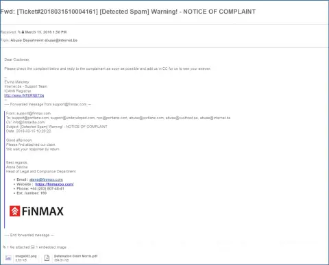 Схожая претензия на официальный интернет-сайт Fin Max пришла и доменному регистратору