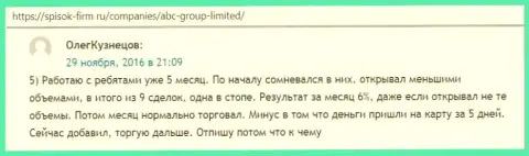 Посетители написали об доходах в организации ABC Group на веб-ресурсе spisok-firm ru