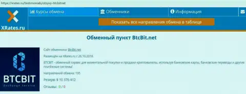 Сжатая информационная справка об онлайн-обменнике BTCBIT Net на интернет-сервисе XRates Ru